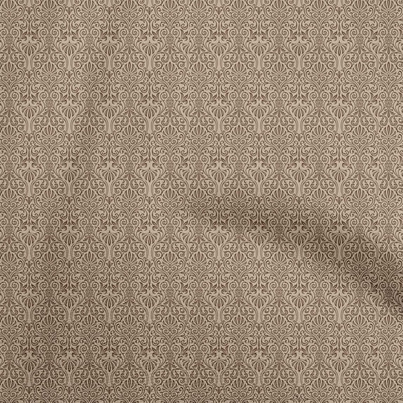 oneOone Cotton Cambric Light Brown Fabric Damask Craft Projects Decor Fabric Printed By The Yard 42 Inch Wide