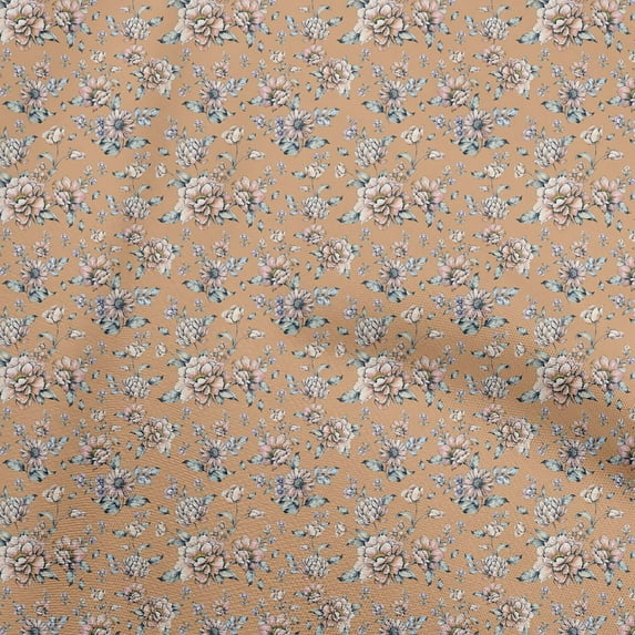 oneOone Cotton Cambric Light Brown Fabric Florals Sewing Fabric By The Yard Printed Diy Clothing Sewing Supplies 42 Inch Wide