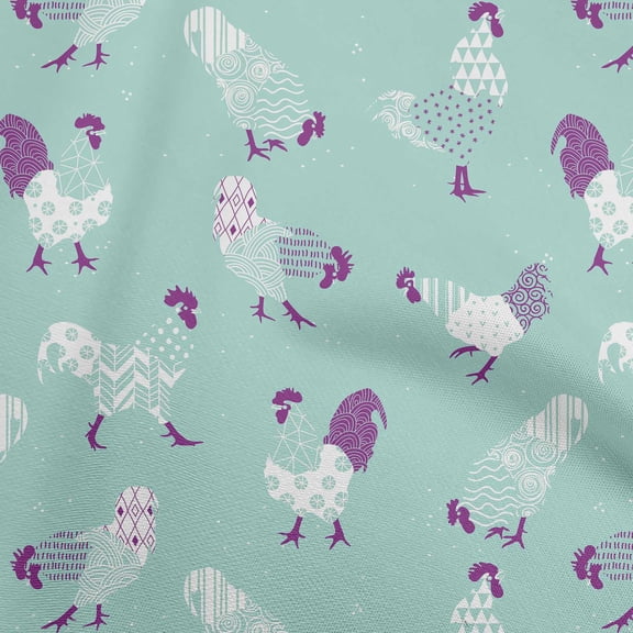oneOone Cotton Cambric Light Mint Green Fabric Rooster Cock Craft Projects Decor Fabric Printed By The Yard 42 Inch Wide