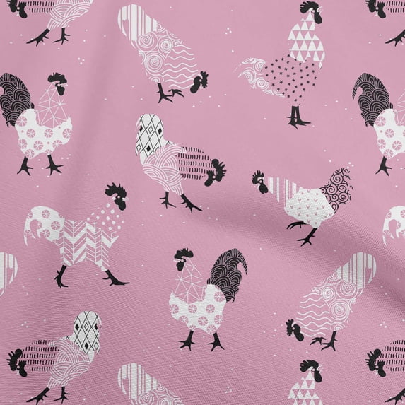 oneOone Cotton Cambric Light Pink Fabric Rooster Cock Sewing Craft Projects Fabric Prints By Yard 42 Inch Wide
