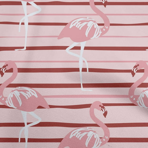 oneOone Cotton Cambric Light Pink Fabric Tropical Flamingo With Stripes Fabric For Sewing Printed Craft Fabric By The Yard 42 Inch Wide