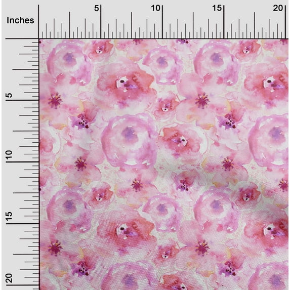 oneOone Cotton Cambric Light Pink Fabric Watercolor Floral Sewing Material Print Fabric By The Yard 42 Inch Wide