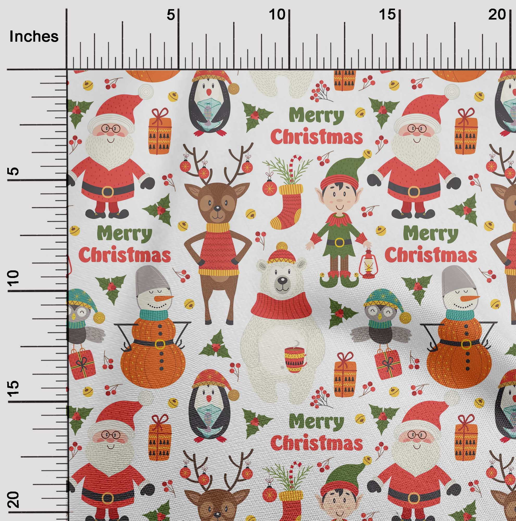 oneOone Cotton Cambric Light Red Fabric Snowman|Gift Box & Santa Christmas Dress Material Fabric Print Fabric By The Yard 56 Inch Wide