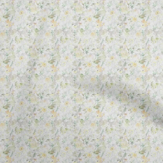 oneOone Cotton Cambric Light Yellow Fabric Flower Quilting Supplies Print Sewing Fabric By The Yard 42 Inch Wide