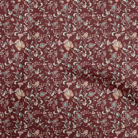oneOone Cotton Cambric Maroon Fabric Asian Japanese Floral Sewing Material Print Fabric By The Yard 56 Inch Wide