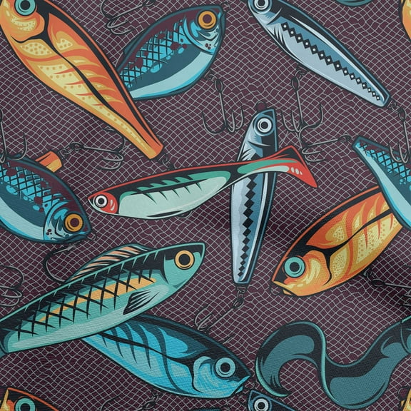 oneOone Cotton Cambric Maroon Fabric Fish Fabric For Sewing Printed Craft Fabric By The Yard 56 Inch Wide