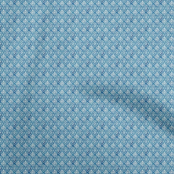 oneOone Cotton Cambric Medium Blue Fabric Aian Batik Quilting Supplies Print Sewing Fabric By The Yard 42 Inch Wide