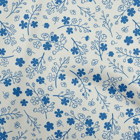 oneOone Cotton Cambric Medium Blue Fabric Asian Floral Diy Clothing Quilting Fabric Print Fabric By Yard 42 Inch Wide