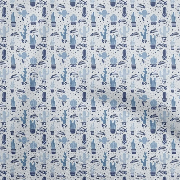 oneOone Cotton Cambric Medium Blue Fabric Cactus Craft Projects Decor Fabric Printed By The Yard 42 Inch Wide