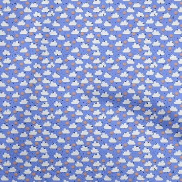 oneOone Cotton Cambric Medium Blue Fabric Cloud Dress Material Fabric Print Fabric By The Yard 42 Inch Wide