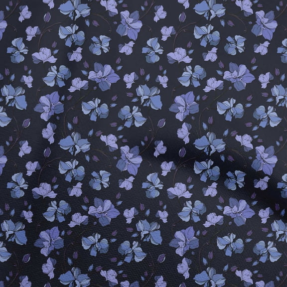 oneOone Cotton Cambric Medium Blue Fabric Floral Retro Sewing Material Print Fabric By The Yard 42 Inch Wide