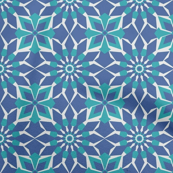 oneOone Cotton Cambric Medium Blue Fabric Geometric Sewing Fabric By The Yard Printed Diy Clothing Sewing Supplies 42 Inch Wide