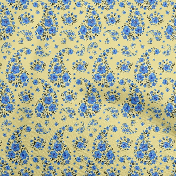 oneOone Cotton Cambric Medium Yellow Fabric Asian Paisley With Floral Diy Clothing Quilting Fabric Print Fabric By Yard 42 Inch Wide