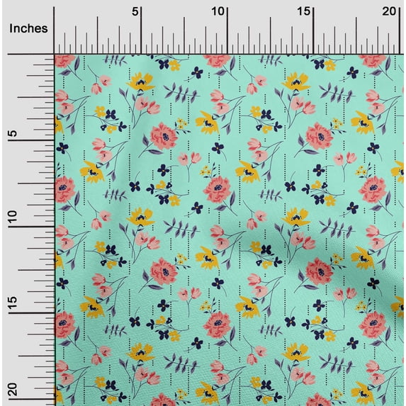 oneOone Cotton Cambric Mint Green Fabric Leaves & Flowers Floral Craft Projects Decor Fabric Printed By The Yard 56 Inch Wide