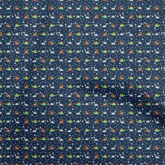 oneOone Cotton Cambric Navy Blue Fabric Colorful Dinosaur Cartoon Sewing Fabric By The Yard Printed Diy Clothing Sewing Supplies 42 Inch Wide