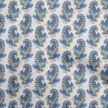 oneOone Cotton Cambric Navy Blue Fabric Paisleys Sewing Material Print Fabric By The Yard 42 Inch Wide