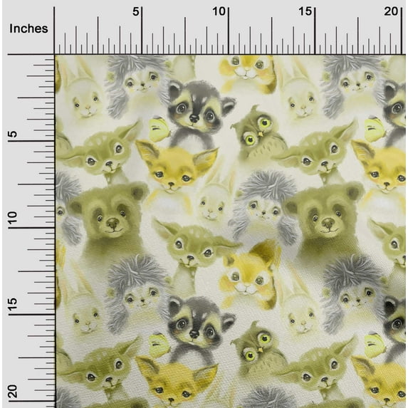 oneOone Cotton Cambric Olive Green Fabric Animals Watercolor Quilting Supplies Print Sewing Fabric By The Yard 56 Inch Wide