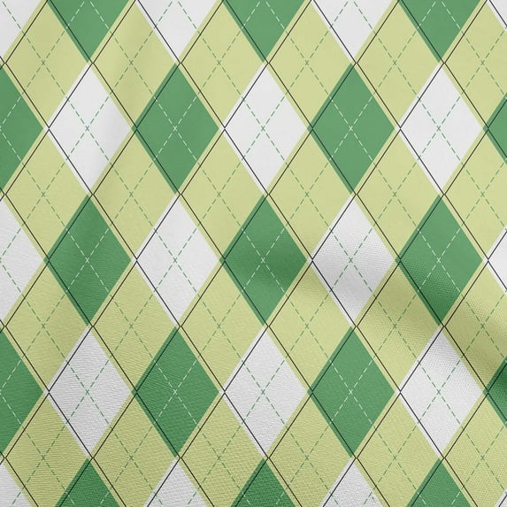 oneOone Cotton Cambric Olive Green Fabric Check Argyle Fabric For Sewing Printed Craft Fabric By The Yard 42 Inch Wide