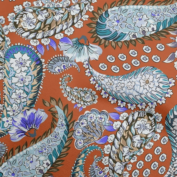 oneOone Cotton Cambric Orange Fabric Asian Paisley Fabric For Sewing Printed Craft Fabric By The Yard 56 Inch Wide