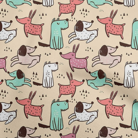 oneOone Cotton Cambric Pale Orange Fabric Dog Cartoon Sewing Material Print Fabric By The Yard 56 Inch Wide-W2