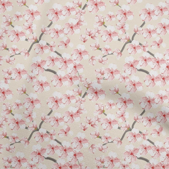 oneOone Cotton Cambric Pale Orange Fabric Watercolor Floral Diy Clothing Quilting Fabric Print Fabric By Yard 56 Inch Wide