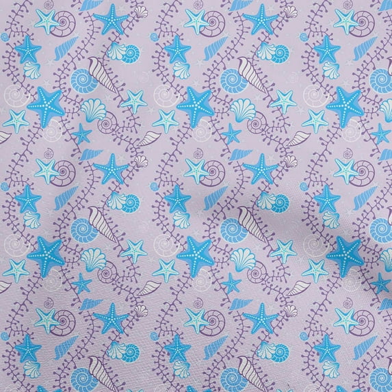 oneOone Cotton Cambric Pastel Purple Fabric Beach Seashell Dress Material Fabric Print Fabric By The Yard 42 Inch Wide