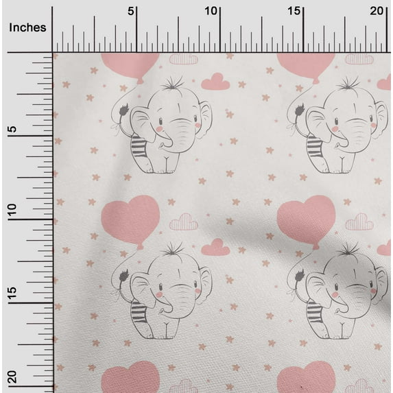 oneOone Cotton Cambric Peach Fabric Star|Balloon & Baby Elephant Kids Fabric For Sewing Printed Craft Fabric By The Yard 56 Inch Wide