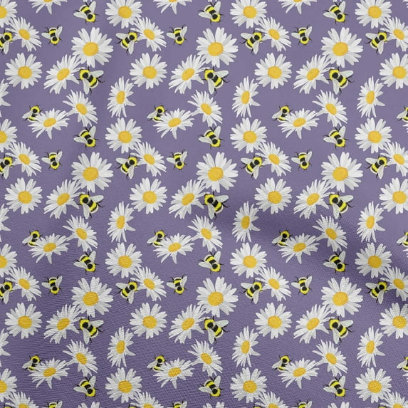 oneOone Cotton Cambric Purple Fabric Floral Sunflower With Honey Bee Quilting Supplies Print Sewing Fabric By The Yard 56 Inch Wide