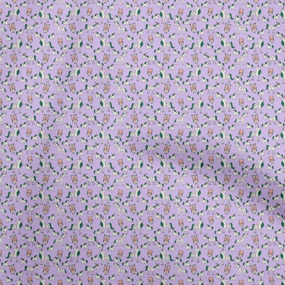 oneOone Cotton Cambric Purple Fabric Kids Animal Sewing Material Print Fabric By The Yard 56 Inch Wide