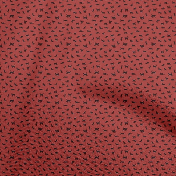 oneOone Cotton Cambric Red Fabric Cat Sewing Material Print Fabric By The Yard 56 Inch Wide