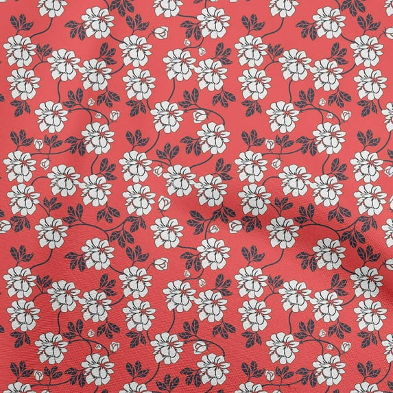 oneOone Cotton Cambric Red Fabric Leaves & Clover Craft Projects Decor Fabric Printed By The Yard 56 Inch Wide