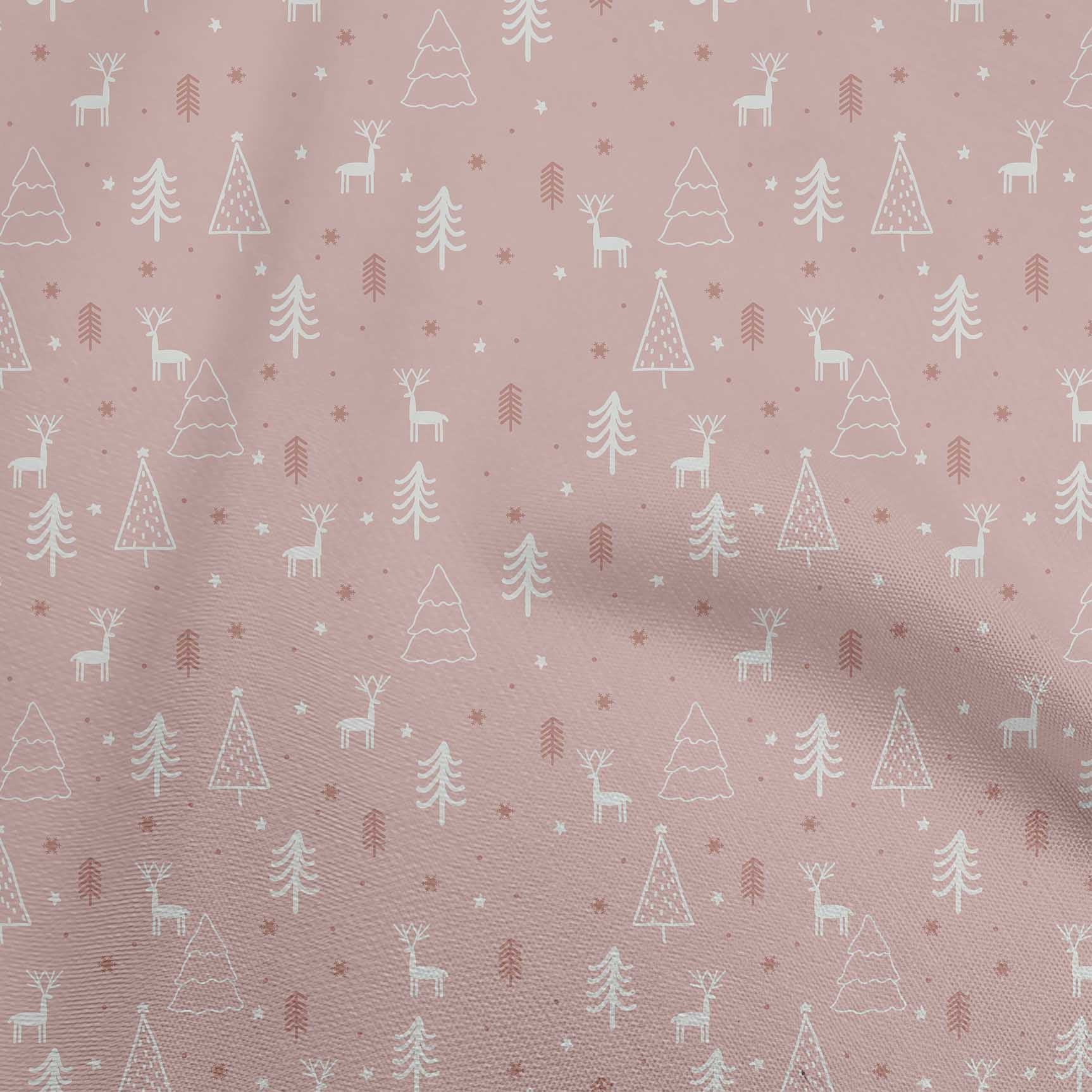 oneOone Cotton Cambric Rose Pink Fabric Christmas Doodle Quilting Supplies Print Sewing Fabric By The Yard 42 Inch Wide