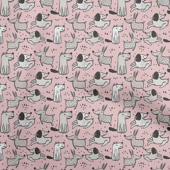 oneOone Cotton Cambric Rose Pink Fabric Dog Diy Clothing Quilting Fabric Print Fabric By Yard 42 Inch Wide
