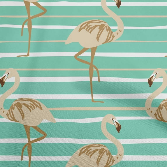 oneOone Cotton Cambric Sea Green Fabric Tropical Flamingo With Stripes Dress Material Fabric Print Fabric By The Yard 56 Inch Wide