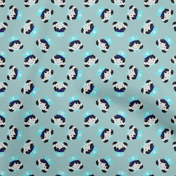 oneOone Cotton Cambric Sky Blue Fabric Doctor Nurse print Craft Projects Decor Fabric Printed By The Yard 42 Inch Wide-YS