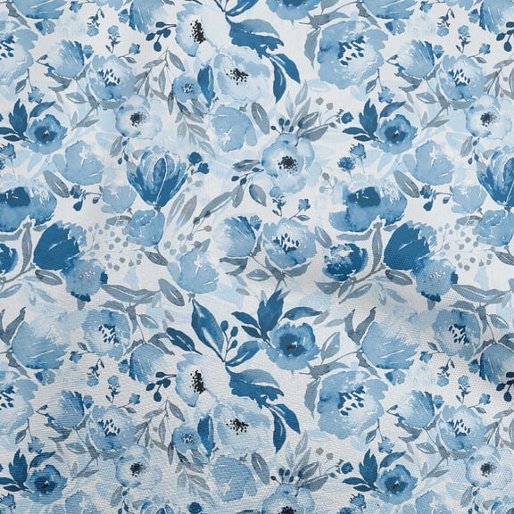 oneOone Cotton Cambric Teal Blue Fabric Floral Fabric For Sewing Printed Craft Fabric By The Yard 56 Inch Wide-1H