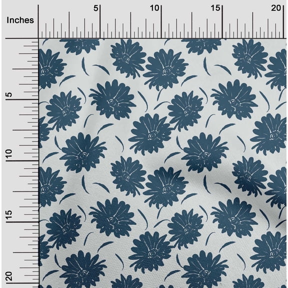 oneOone Cotton Cambric Teal Blue Fabric Florals Quilting Supplies Print Sewing Fabric By The Yard 42 Inch Wide-CB2