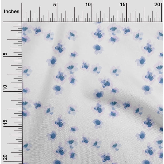 oneOone Cotton Cambric Teal Blue Fabric Flower Watercolor Sewing Material Print Fabric By The Yard 56 Inch Wide