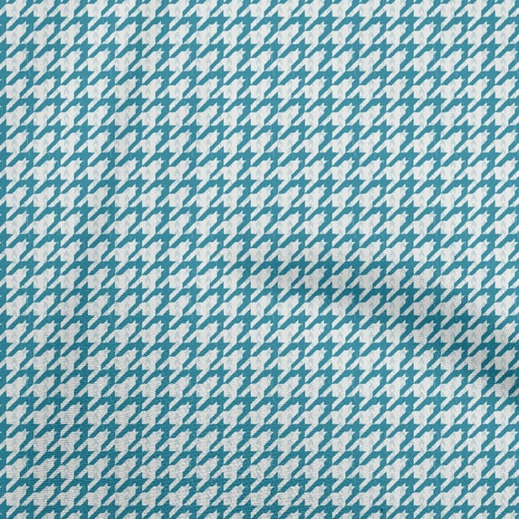 oneOone Cotton Cambric Teal Blue Fabric Houndstooth Fabric For Sewing Printed Craft Fabric By The Yard 56 Inch Wide