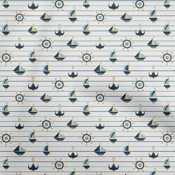 oneOone Cotton Cambric Teal Blue Fabric Nautical Boat Anchors Sewing Fabric By The Yard Printed Diy Clothing Sewing Supplies 56 Inch Wide-SW
