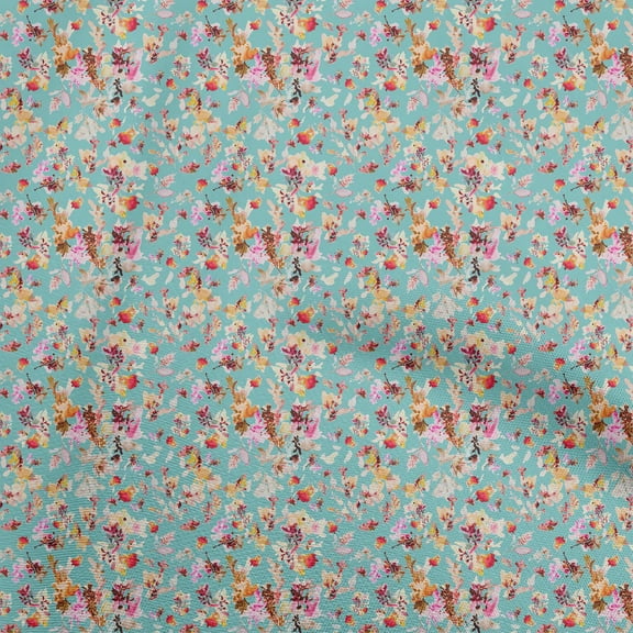 oneOone Cotton Cambric Turquoise Blue Fabric Abstract Floral Diy Clothing Quilting Fabric Print Fabric By Yard 42 Inch Wide