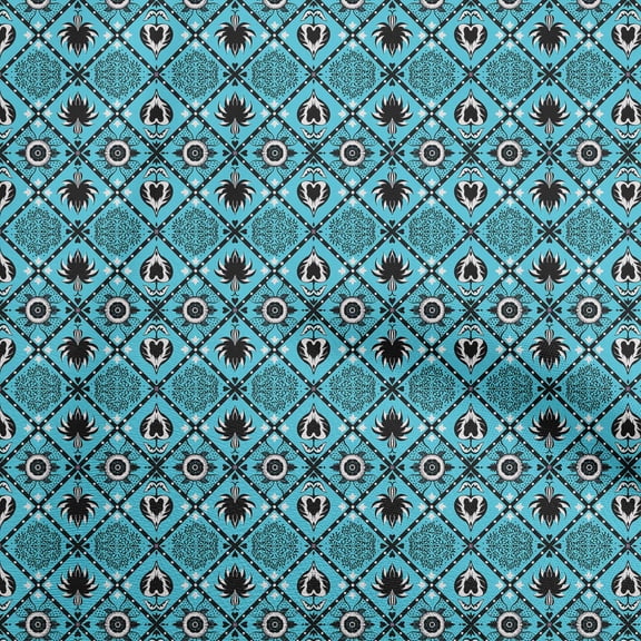 oneOone Cotton Cambric Turquoise Blue Fabric Block Sewing Fabric By The Yard Printed Diy Clothing Sewing Supplies 56 Inch Wide