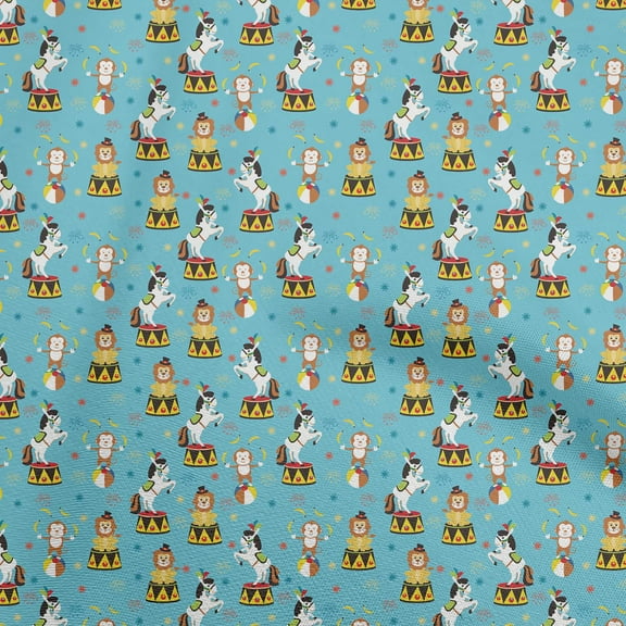 oneOone Cotton Cambric Turquoise Blue Fabric Circus Fabric For Sewing Printed Craft Fabric By The Yard 42 Inch Wide