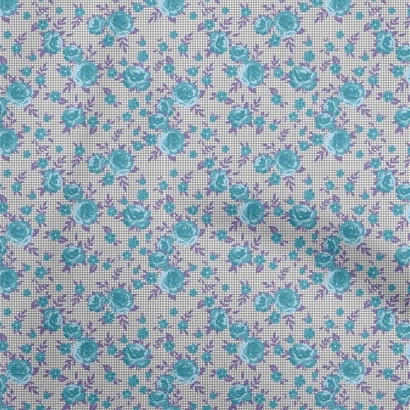 oneOone Cotton Cambric Turquoise Blue Fabric Floral Sewing Craft Projects Fabric Prints By Yard 42 Inch Wide