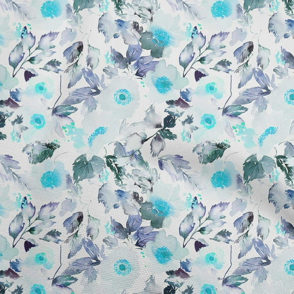oneOone Cotton Cambric Turquoise Blue Fabric Florals Diy Clothing Quilting Fabric Print Fabric By Yard 42 Inch Wide