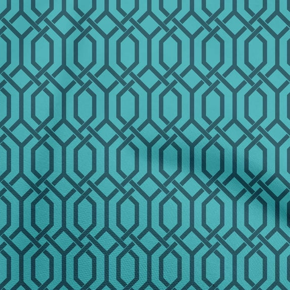 oneOone Cotton Cambric Turquoise Blue Fabric Geometrical Sewing Material Print Fabric By The Yard 42 Inch Wide