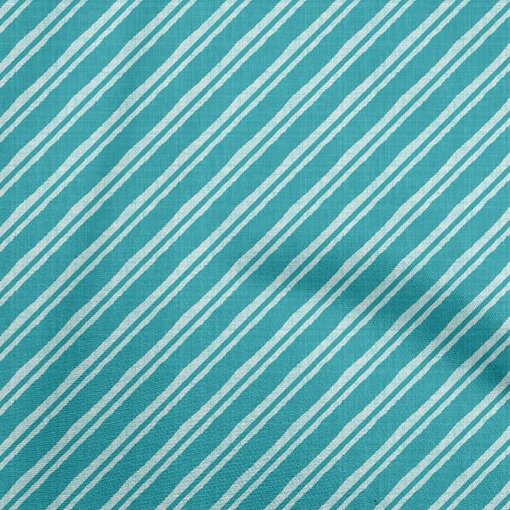 oneOone Cotton Cambric Turquoise Blue Fabric Stripes Sewing Craft Projects Fabric Prints By Yard 42 Inch Wide