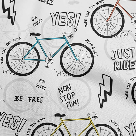 oneOone Cotton Cambric White Fabric Bicycle Dress Material Fabric Print Fabric By The Yard 42 Inch Wide