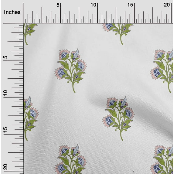 oneOone Cotton Cambric White Fabric Leaves & Flower Floral Fabric For Sewing Printed Crafts Fabric By The Yards 42 Inches Wide