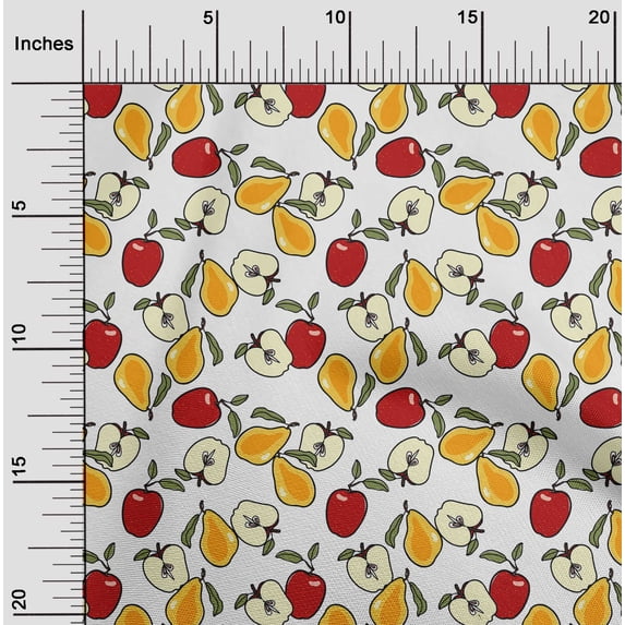 oneOone Cotton Cambric White Fabric & Pear Fruits Quilting Supplies Print Sewing Fabric By The Yard 42 Inch Wide